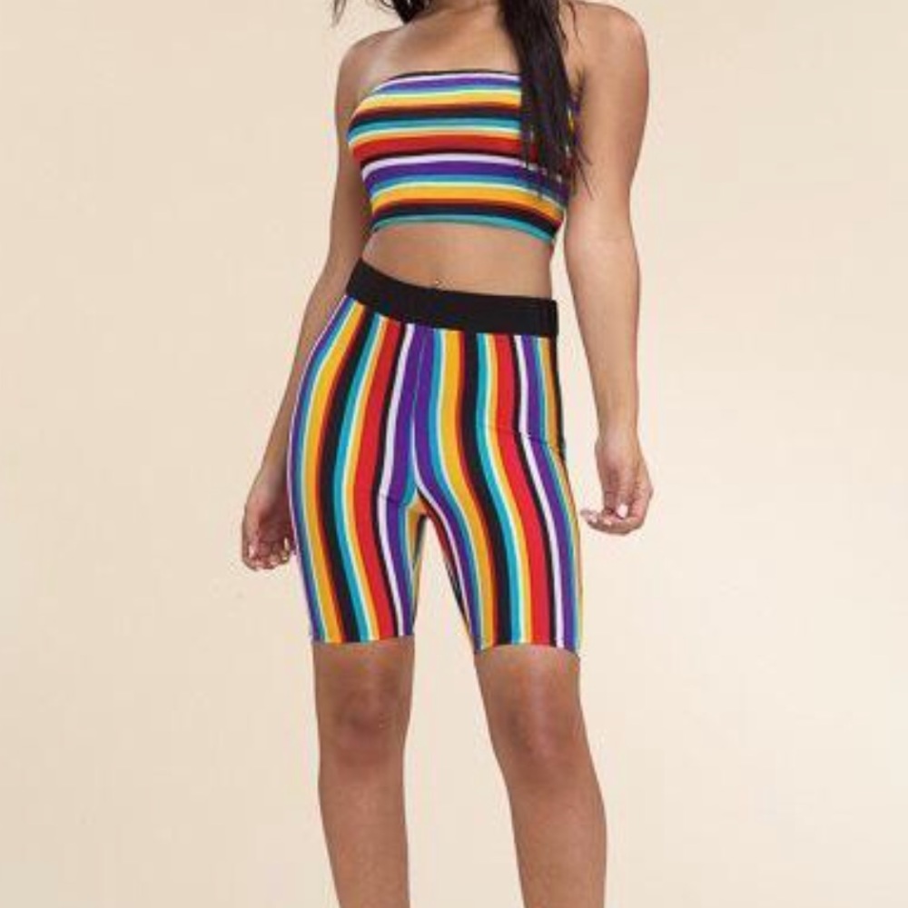 Striped biker short set